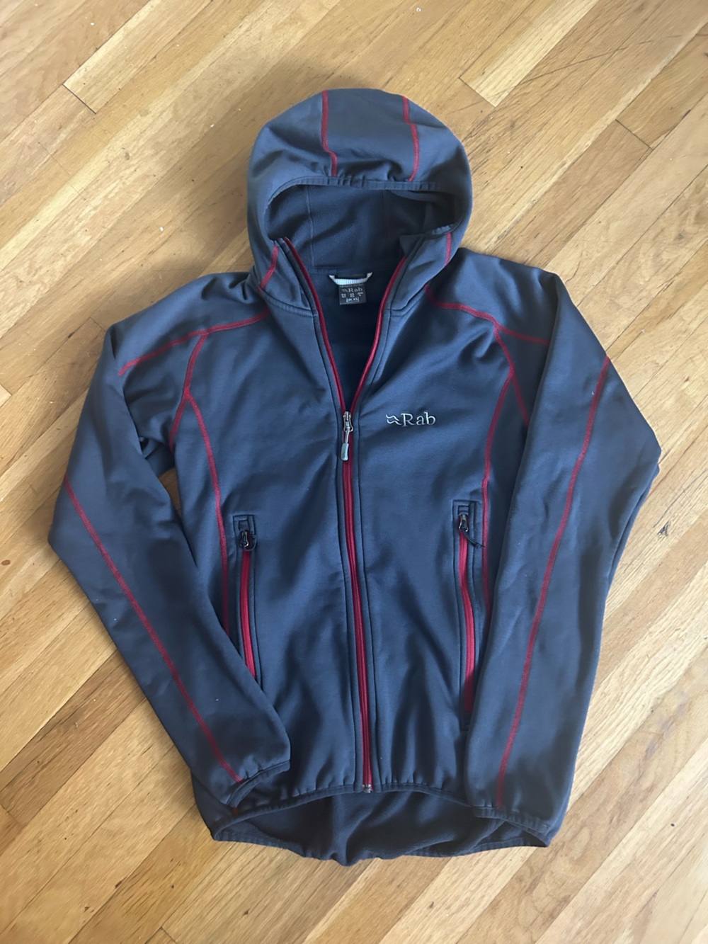 Men's Rab Power Stretch Pro Full Zip Hoodie Fleece - Gray/Red - Size XS